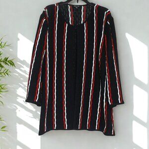 Misook XL Black Red and White Textured Cardigan Sweater